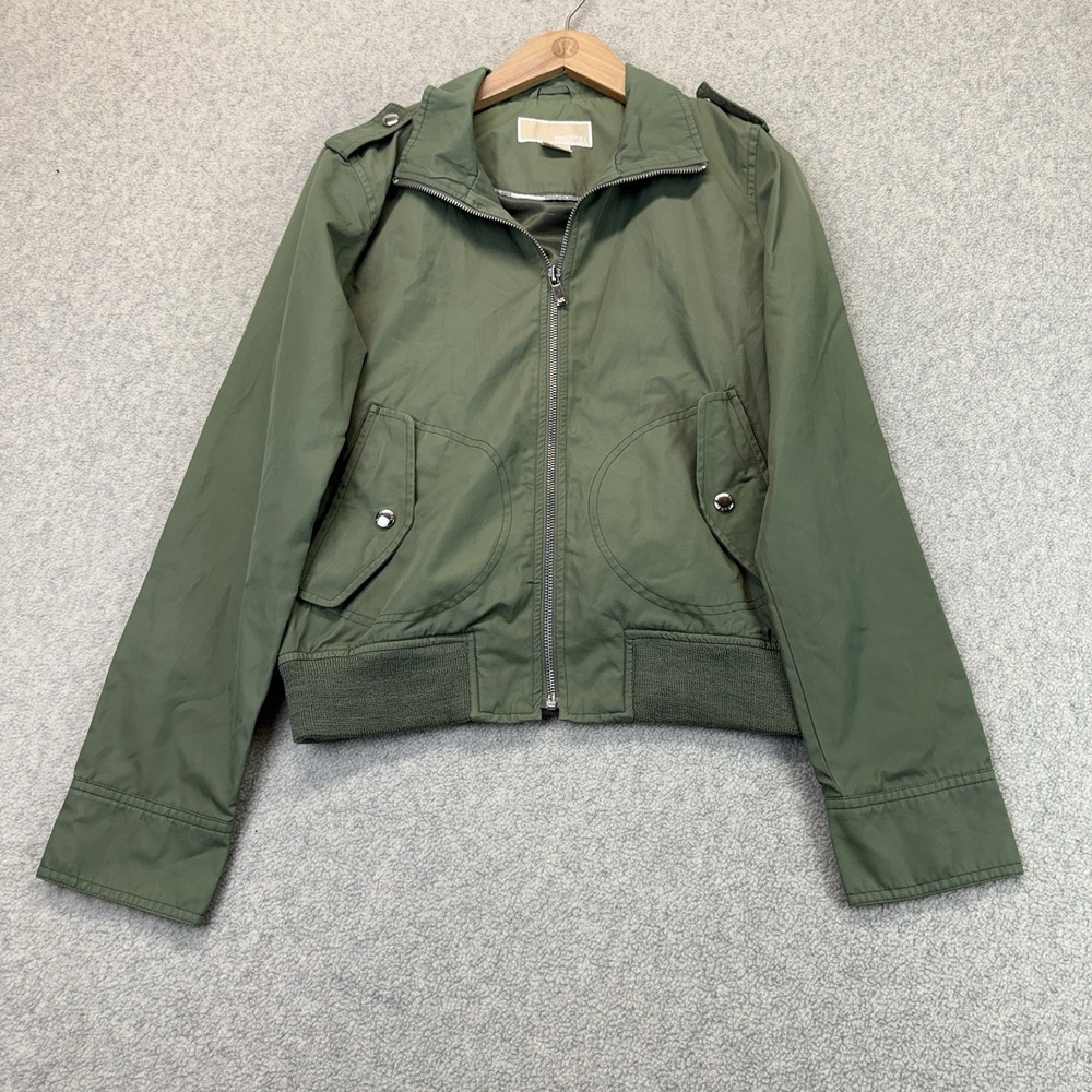 Michael Kors Olive Green Zip Front Moto Jacket Size XS
